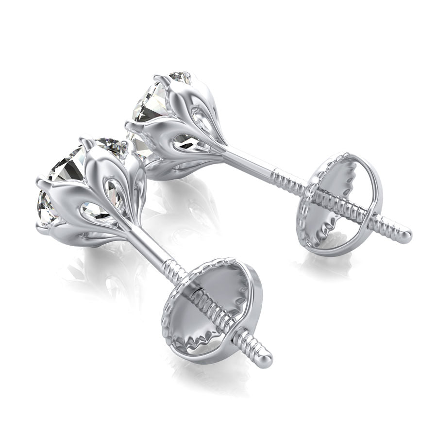 Round Natural Diamond Flower Stud Earrings
