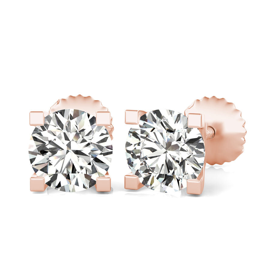 Round Natural Diamond Stud Earrings
