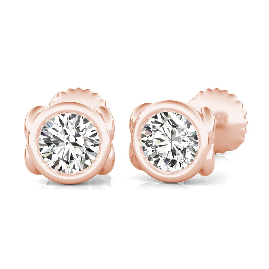 Round Natural Diamond Bezel Stud Earrings