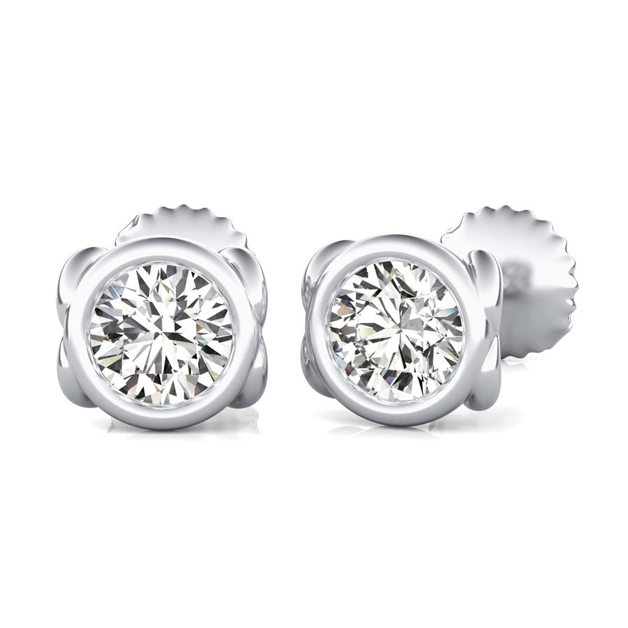Round Natural Diamond Bezel Stud Earrings