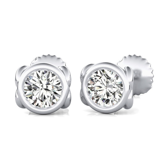 Round Natural Diamond Bezel Stud Earrings