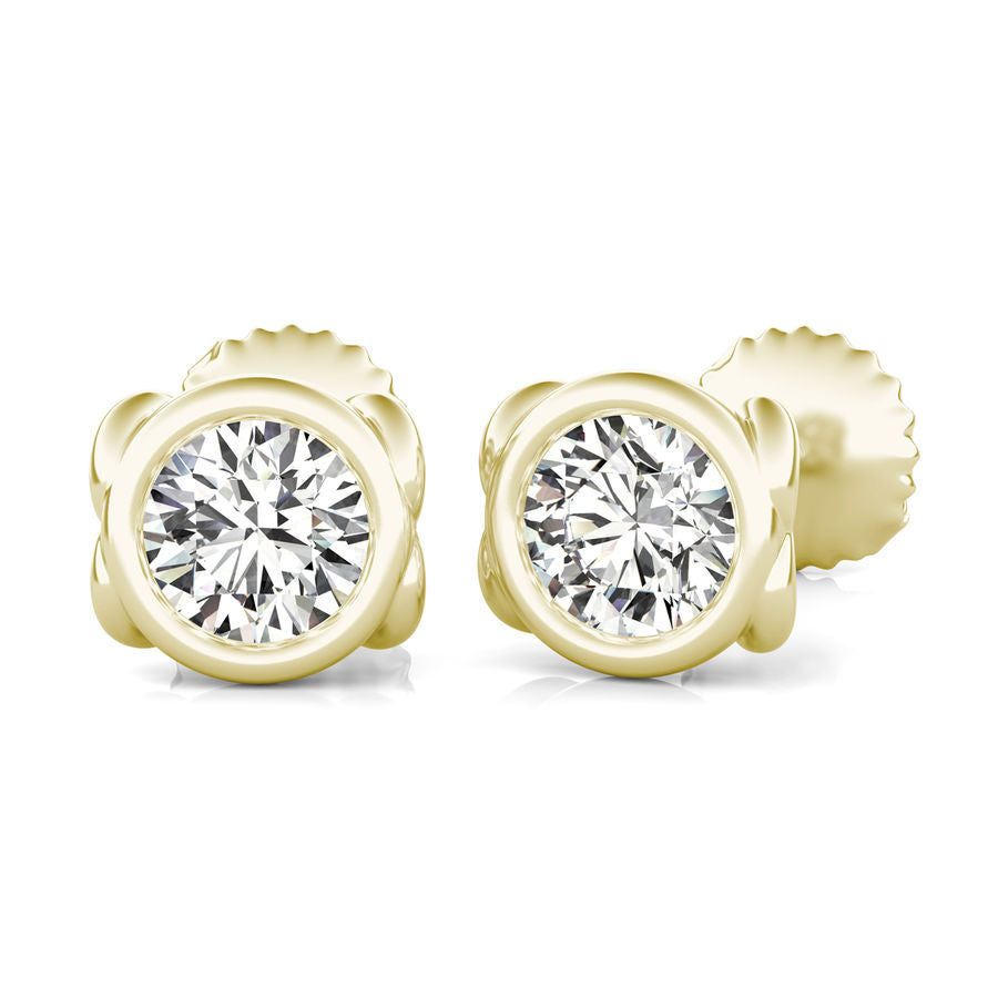 Round Natural Diamond Bezel Stud Earrings