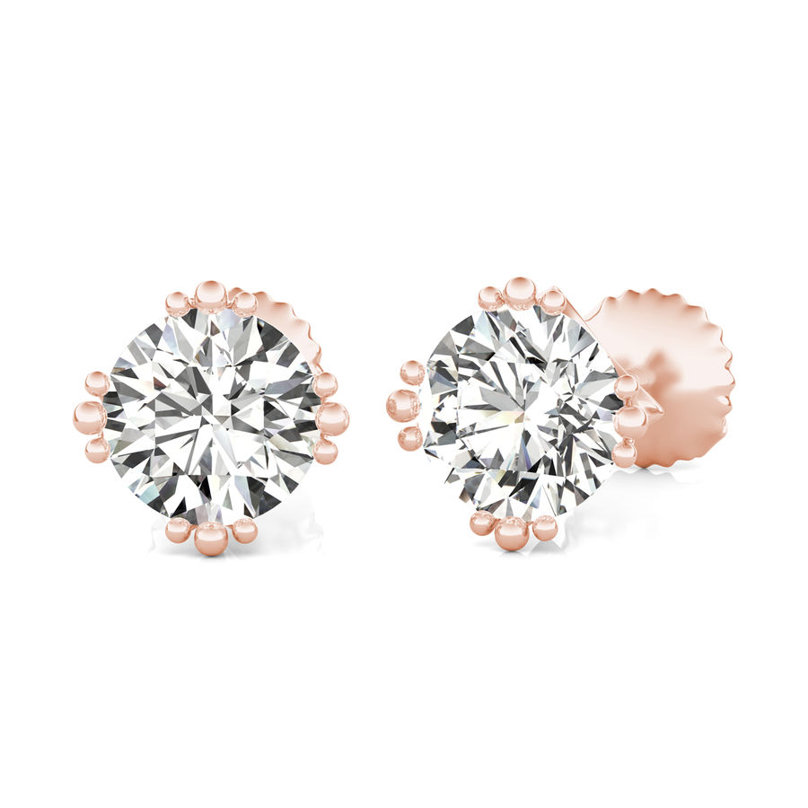Round Natural Diamond Crown Prong Stud Earrings