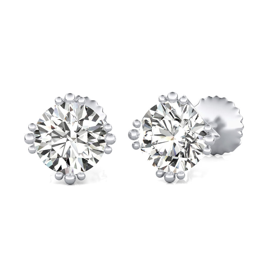 Round Natural Diamond Crown Prong Stud Earrings