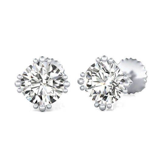 Round Natural Diamond Crown Prong Stud Earrings