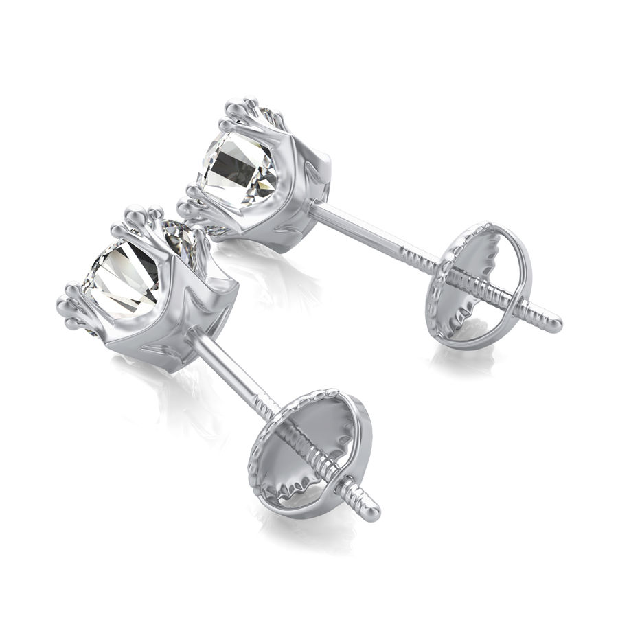 Round Natural Diamond Crown Prong Stud Earrings