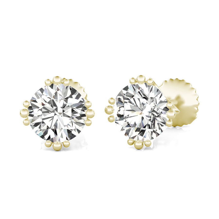 Round Natural Diamond Crown Prong Stud Earrings